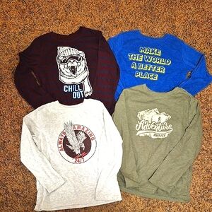 Lot of 4 Kids Graphic Long Sleeve T-Shirts - Outdoors/Camping/Woods/Animal